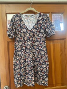 Boden Navy Paisley V-Neck Mini Dress